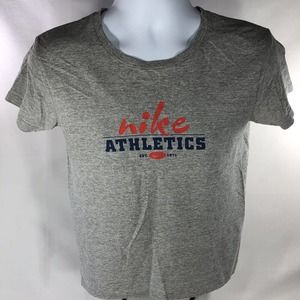 VINTAGE NIKE ATHLETICS T SHIRT WOMEN SMALL GRAY SHORT SLEEVE GRAPHIC TEE Y2K